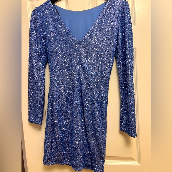 Tadashi Shoji Blue sequin cutout mini dress in size medium. Worn once. - Picture 4 of 7